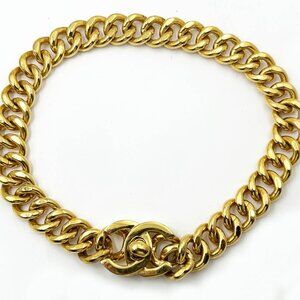 Chanel Super Rare Vintage Gold Plated CC Turnlock Large Chain Choker Necklace
